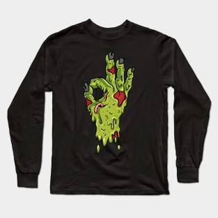Zombie Hand Threes Sign Gesture Funny Basketball Points Gift Long Sleeve T-Shirt